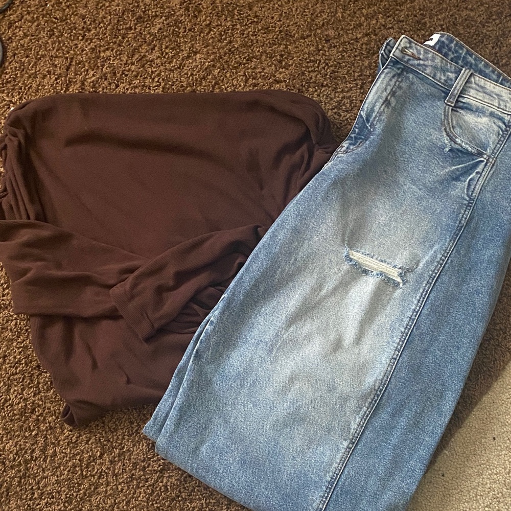 Barrel Jeans and Cozy Dark Brown Knit Body Suit